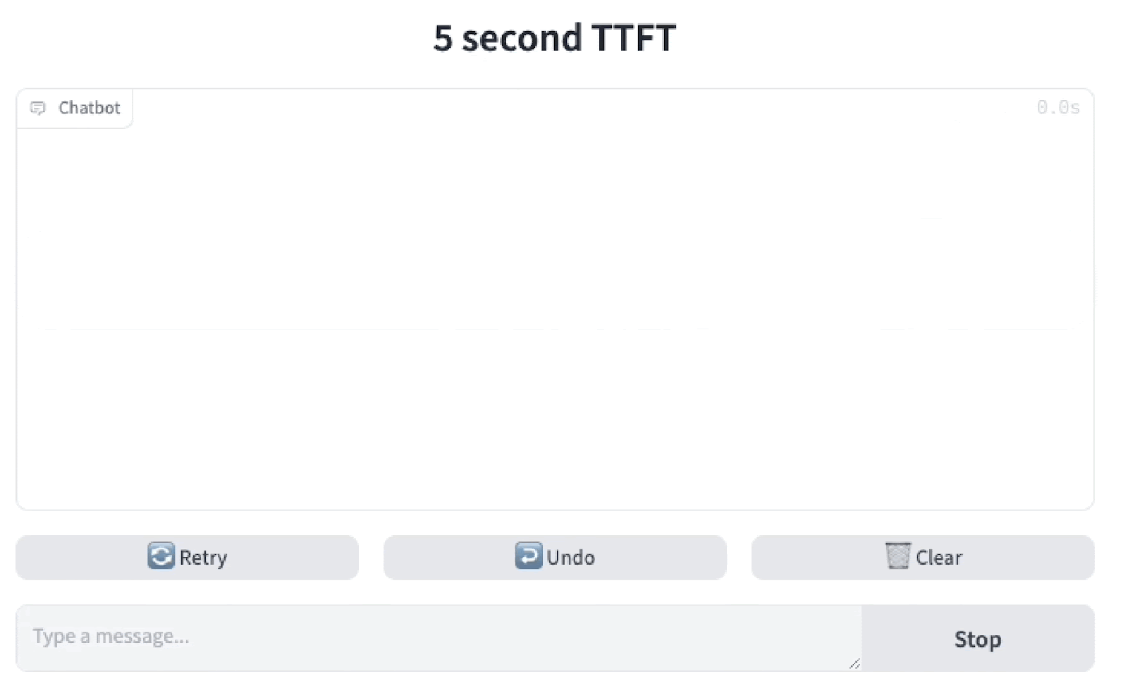 An animation simulating an interactive chat bot that takes 5 seconds to begin responding to user queries.