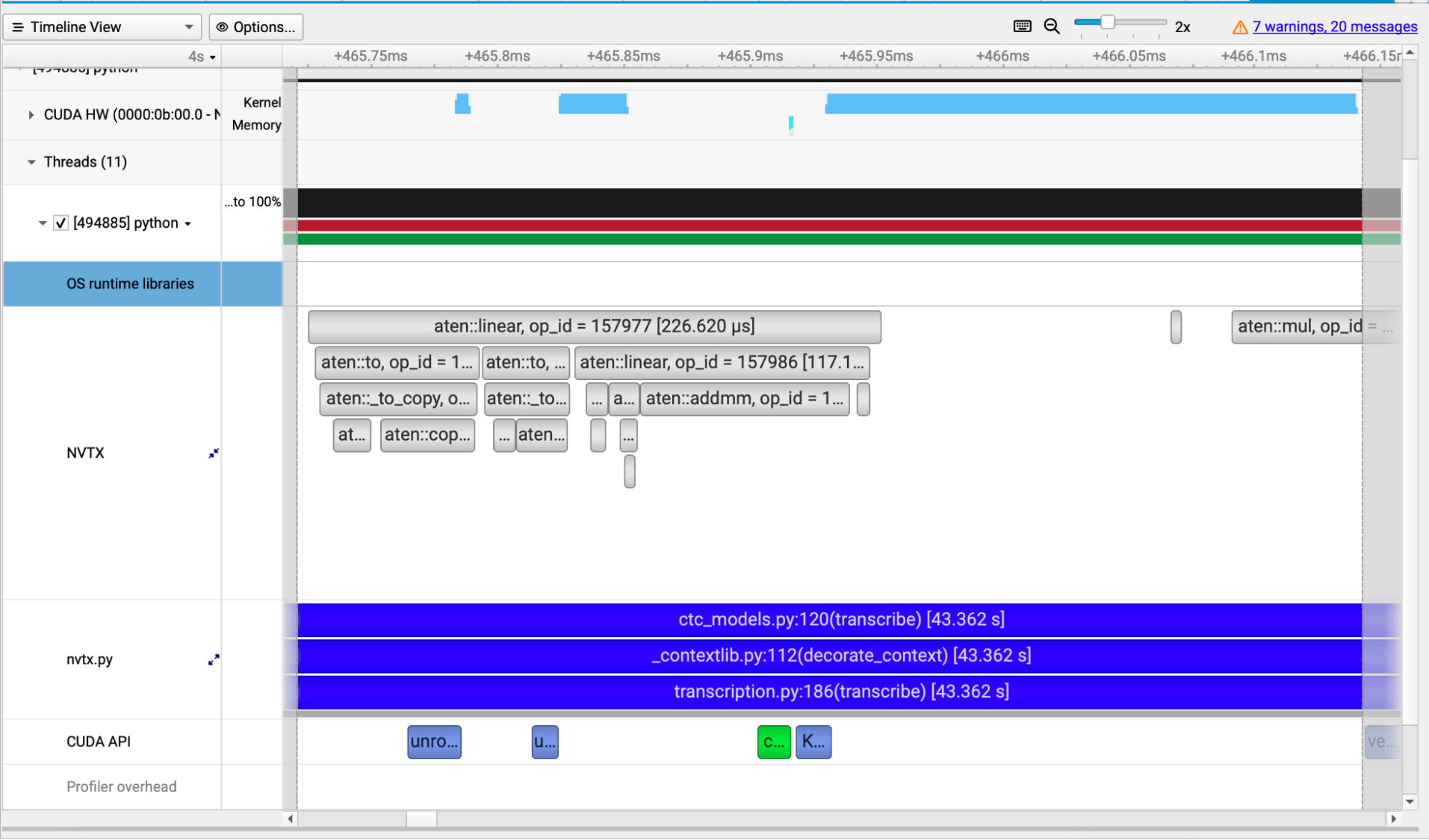 Screenshot illustrating that half of the total runtime is spent on casting operations instead of matrix multiplication, as captured with NVIDIA Nsight Systems performance analysis tool.
