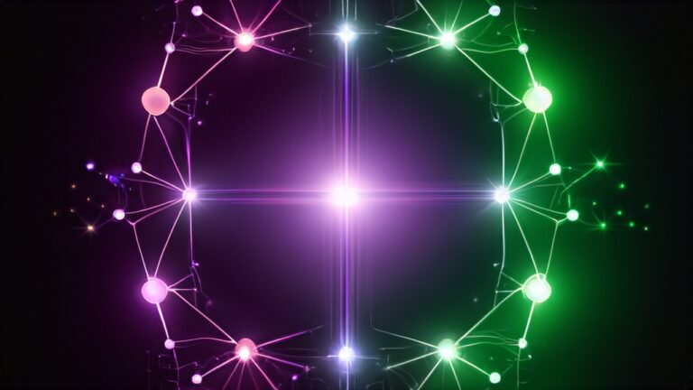 Decorative image of stars in a geometric shape and colored pink, purple, blue, and green.