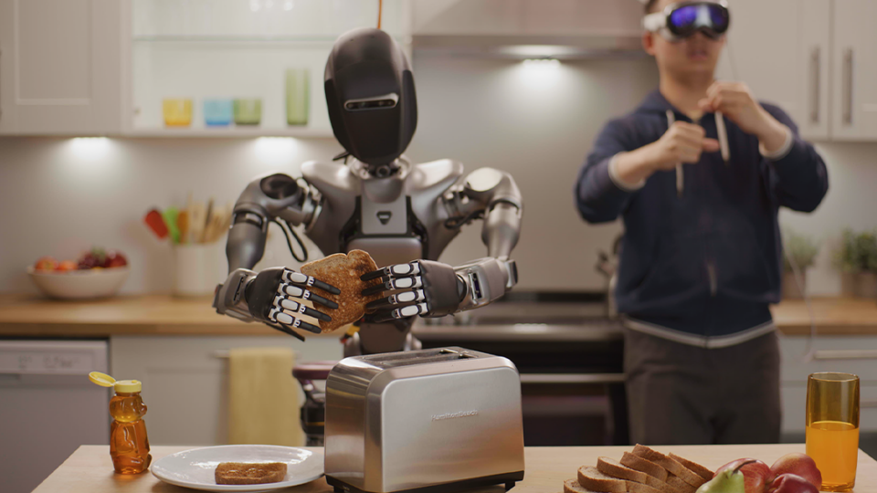 A robot making toast.