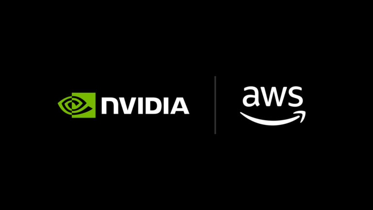 The NVIDIA and AWS logos in white and green on a black background.