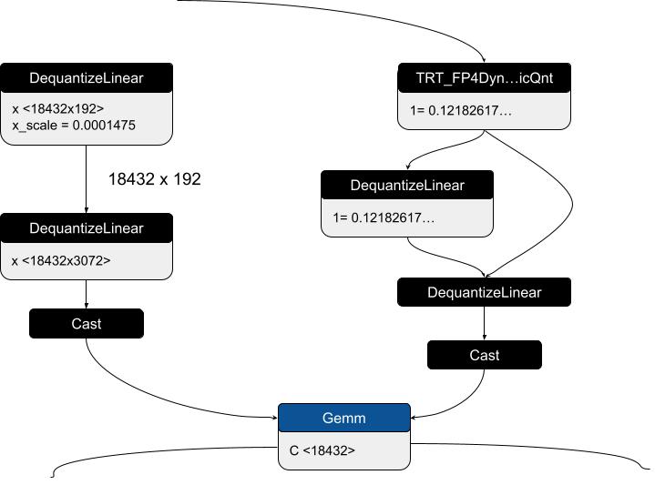 Snapshot of an ONNX subgraph showing weight and dynamic image quantization node patterns.
