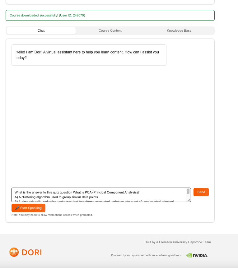 The in-app chat interface with various call-to-action buttons.