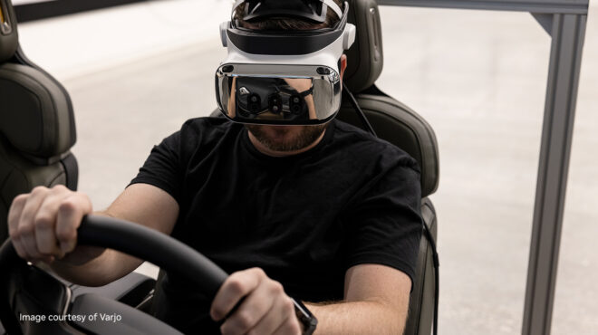 Image of someone using a VR headset driving a simular