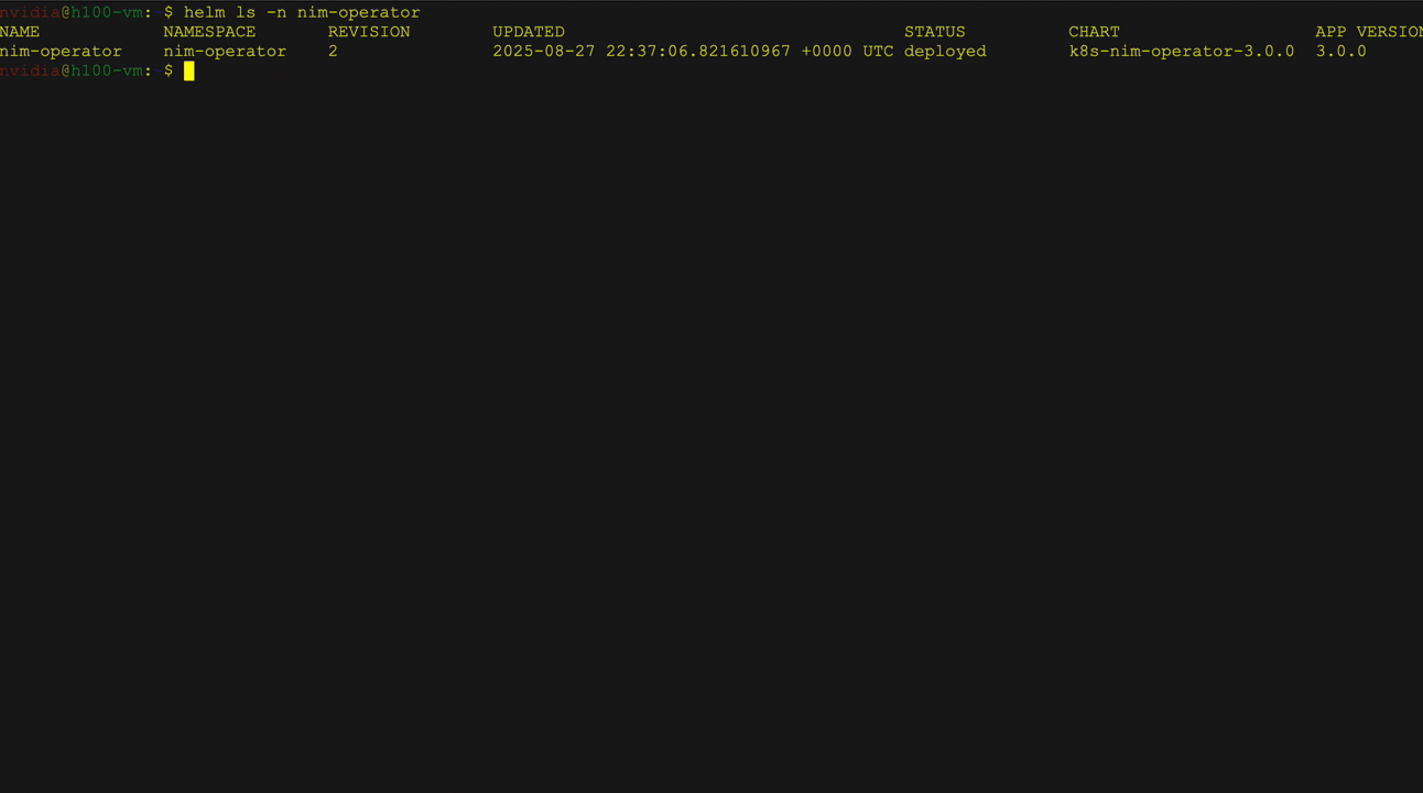 Animated GIF of a computer screen showing multi-LLM deployment of a Llama 3 8B Instruct model using NIM Operator. 