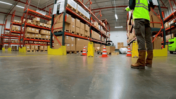 A GIF of a robot's view in a warehouse.