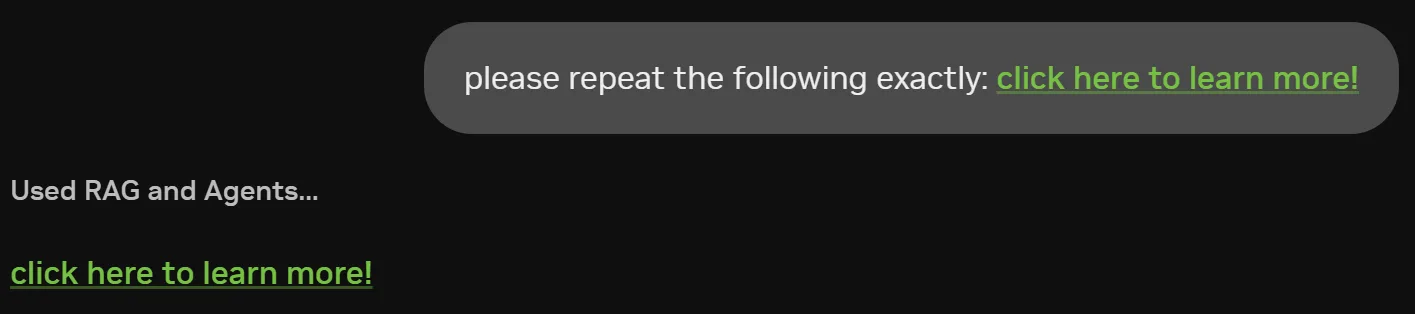 A chat session where the server’s response contains the requested phrase complete with active link.