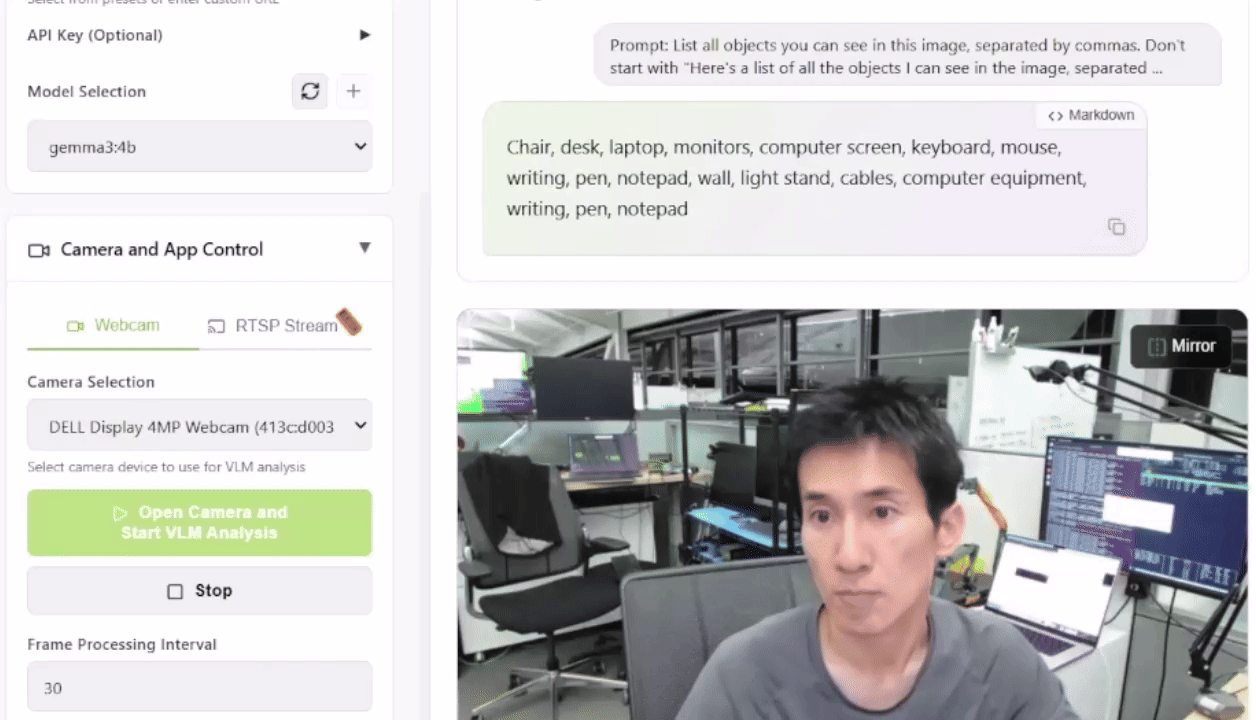GIF of Interactive Vision Language Model Inference using Live VLM WebUI