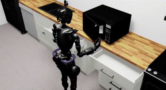 GIF of a GR1 humanoid robot opening a microwave.